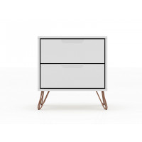 Manhattan Comfort 102GMC1 Rockefeller 2.0 Mid-Century- Modern Nightstand with 2-Drawer in White